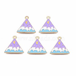 Alloy Enamel Pendants, Cadmium Free & Lead Free, Light Gold, Triangle with Moon, Lilac, 19x20x1.5mm, Hole: 1.5mm(ENAM-S121-170C-RS)