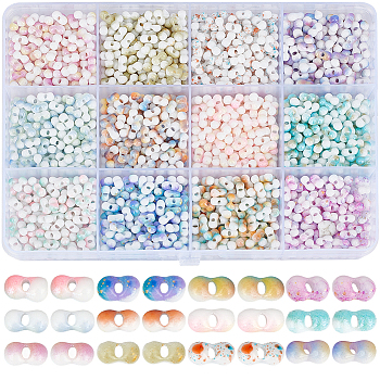 156G 12 Colors Baking Paint Glass Seed Beads, Round Hole, Peanut, Mixed Color, 6~6.5x3~3.5x3~3.5mm, Hole: 1~1.2mm, 13g/color