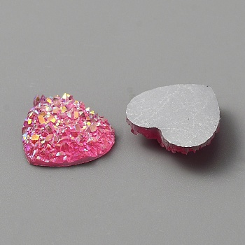 Druzy Resin Cabochons, DIY for Earrings & Bobby pin Accessories, Heart, Deep Pink, 12x12.5x3.5mm