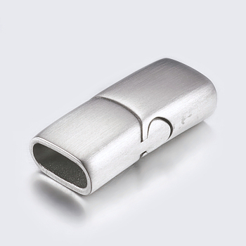 304 Stainless Steel Magnetic Clasps with Glue-in Ends, Frosted, Rectangle, Stainless Steel Color, 22.5x10x6mm, Hole: 4x8mm
