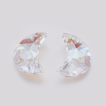 K9 Glass Rhinestone Pendants, Imitation Austrian Crystal, Faceted, Moon, Sunshine, 30x19.5~20x8~9mm, Hole: 1.6mm