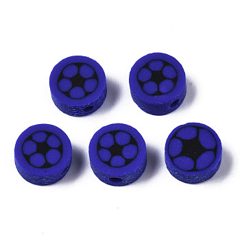 Handmade Polymer Clay Beads, for DIY Jewelry Crafts Supplies, Flat Round, Dark Blue, 9.5x4.5mm, Hole: 1.8mm