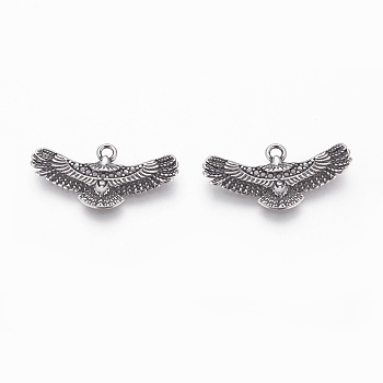 304 Surgical Stainless Steel Pendants, Eagle, Antique Silver, 13x25x2mm, Hole: 1.6mm