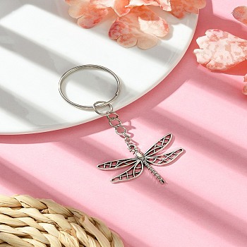 Insect Theme Alloy Keychain, with Iron Ring, Dragonfly, 7.4cm