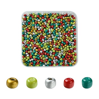 50G 5 Colors Christmas Theme Baking Paint Glass Seed Beads, Round, Mixed Color, 3mm, Hole: 1mm, 10g/color