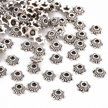 Tibetan Style Zinc Alloy Bead Caps, Cadmium Free & Lead Free, Antique Silver, 5x2mm, Hole: 1mm, about 1000pcs/100g