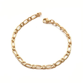 304 Stailess Steel Figaro Chain Bracelets, with Lobster Claw Clasps, Golden, 7-7/8 inch(200mm)