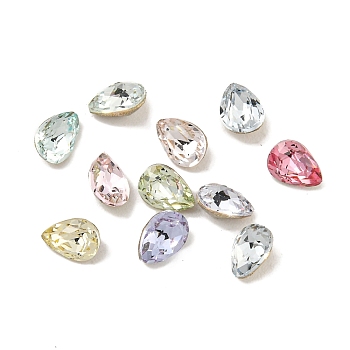 Glass Rhinestone Cabochons, Flat Back & Back Plated, Faceted, Teardrop, Mixed Color, 4x2.5x2mm