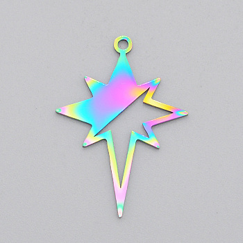 Ion Plating(IP) 201 Stainless Steel Pendants, Laser Cut, Star, Rainbow Color, 29x21x1mm, Hole: 1.6mm