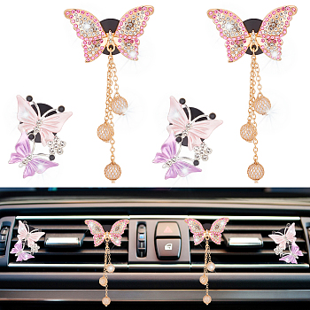 Alloy Rhinestone Car Air Vent Decorations, Cute Automotive Interior Trim, with Iron Clasps, Butterfly, Mixed Color, 116x58.5x19mm