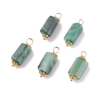 Natural Emerald Quartz Pendants, with Golden Tone Brass & Alloy Findings, Faceted, Column, 18x6~7mm, Hole: 1.8mm