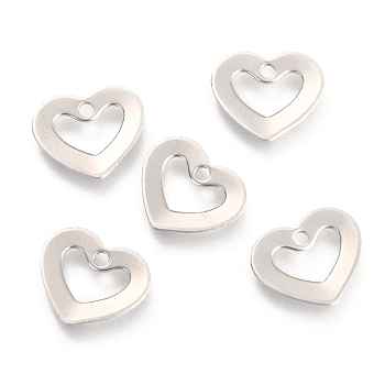 201 Stainless Steel Charms, Laser Cut, Heart, Stainless Steel Color, 9.5x11x0.8mm, Hole: 1.4mm