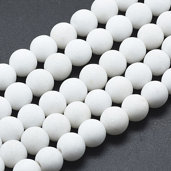 Natural Mashan Jade Beads Strands, Dyed, Frosted, Round, White, 4mm, Hole: 1mm, about 99~100pcs/strand, 16 inch