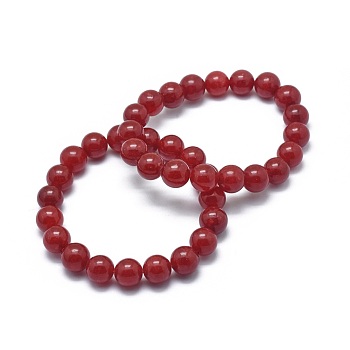 Natural Jade Bead Stretch Bracelets, Round, Dyed, 2-1/8 inch~2-3/8 inch(5.5~6cm), Bead: 8mm