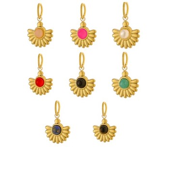 304 Stainless Steel & Natural Gemstone Beaded Charms, Flower, Ion Plating(IP), Real 14K Gold Plated, 12x14mm