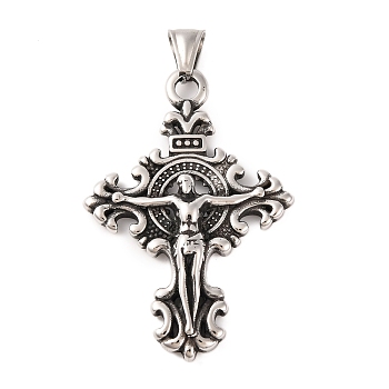 316 Surgical Stainless Steel Big Pendants, Crucifix Cross Chrams, Antique Silver, 54.5x37.5x6.5mm, Hole: 8.5x4mm