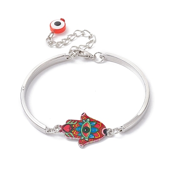 Alloy Bangles, Hamsa Hand with Evil Eye Link Bracelets for Women, Crimson, 5-1/4 inch(13.2cm)