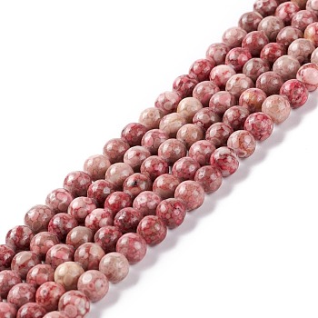 Natural Maifanite/Maifan Stone Beads Strands, Dyed, Round, Flamingo, 6~6.5mm, Hole: 1mm, about 61~66pcs/strand, 15.16~15.75(38.5~40cm)