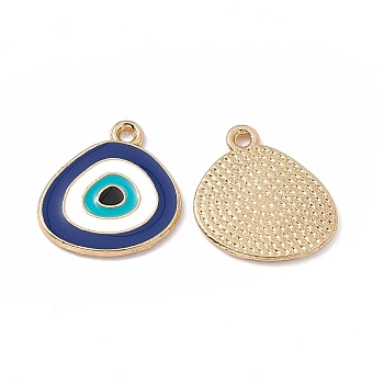 Alloy Pendants, with Enamel, Triangle with Evil Eye Charm, Golden, Midnight Blue, 18x17x1.5mm, Hole: 1.6mm