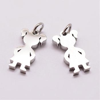 316 Surgical Stainless Steel Pendants, Girl Silhouette Pendants, Stainless Steel Color, 16x9x2mm, Hole: 3mm