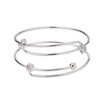 Adjustable Brass Bangles Making, Silver Color Plated, 2-1/2 inch~2-5/8 inch(64~67mm), 16pc/set