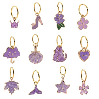 12Pcs 12 Styles Mixed Shapes Alloy Enamel Shoe Pendant Decoraiton, with Iron Jump Rings, for Shoe String Ornaments, Medium Purple, 23~40mm, 1pc/style
