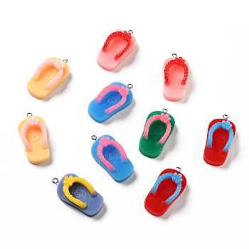 Opaque Resin Pendants, with Platinum Tone Iron Loops, Flip Flops, Mixed Color, 45x23x15mm, Hole: 2.5mm