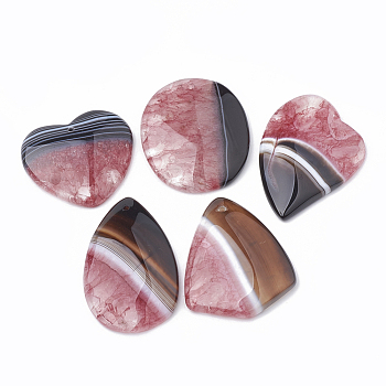 Dyed Natural Crackle Agate Pendants, Mixed Shape, Pale Violet Red, 35~54x33~40x5~6mm, Hole: 1~1.5mm
