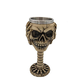 Halloween 304 Stainless Steel 3D Skull Mug, Resin Skeleton Cup, for Home Decorations Birthday Gift, Beige, 190x80x105mm, Inner Diameter: 63mm