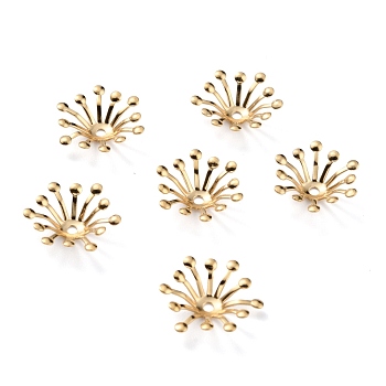 Brass Bead Caps, Multi-Petal Flower, Real 24K Gold Plated, 14x12.5x3.5mm, Hole: 1.5mm