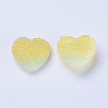 Resin Cabochons, Two Tone, Heart, Champagne Yellow, 15~15.5x16.5~17x7mm
