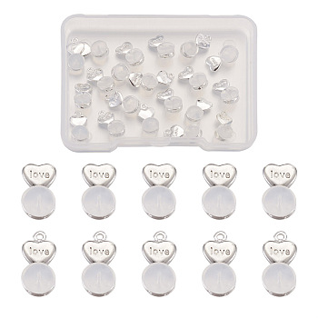 20Pcs 2 Styles Silicone Ear Nuts, Earring Backs, with Brass Findings, Heart, Platinum & Silver, 11.2x6x5.5mm, 10pcs/style