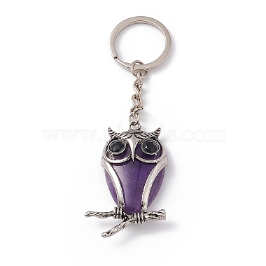 Owl Natural Amethyst Pendant Keychain(KEYC-G056-01AS-01)-2