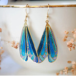Alloy Enamel Dangle Earrings, Butterfly Wing, Golden, 61x22mm(WG3C029-01)