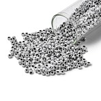 TOHO 8/0 Round Beads, Japanese Seed Beads, (820) Black Lined Grey Ceylon Pearl, 3mm, Hole: 1mm, about 1111pcs/50g(SEED-XTR08-0820)