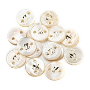 Freshwater Shell Buttons, Flat Round , Letter Z, 12x2mm, Hole: 1.6mm(BUTT-Z001-01Z)