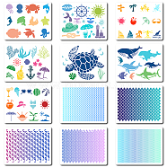 12Pcs 12 Styles PET Plastic Hollow Out Drawing Painting Stencils Templates, Rectangle, Sea Animals, 200x250mm, 1pc/style(DIY-WH0440-005)