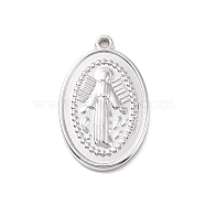 304 Stainless Steel Pendants, Oval with Angel Pattern Charms, Stainless Steel Color, 23.5x15x2mm, Hole: 1.5mm(STAS-G287-12P)