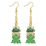 Alloy Enamel Frog Dangle Earrings with Iron Earring Pins for Women, Dark Green, 65x17mm(EJEW-JE05421-04)