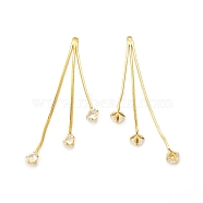 Clear Glass Tassel Pendnants, with Brass Chains Findings, Real 18K Gold Plated, 57x3.5mm, Hole: 1.6mm(KK-P228-16G)