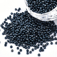 11/0 Czech Opaque Glass Seed Beads, Lustered, Round, Midnight Blue, 2.2x1.5mm, Hole: 0.7mm, about 500g/bag(SEED-N004-003B-39)