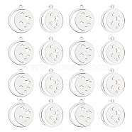 Unicraftale 201 Stainless Steel Laser Cut Pendants, Star with Moon, Stainless Steel Color, 20.5x18x1mm, Hole: 1.4mm, 20pcs/box(STAS-UN0034-60)
