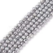 Non-Magnetic Synthetic Hematite Beads Strands, Vacuum Plating, Faceted, Round, Platinum Plated, 6mm, Hole: 1mm, about 37~38pcs/strand, 7.9 inch(G-Q663-2)