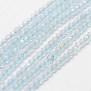Natural Aquamarine Bead Strands, Grade AA, Faceted, Round, 2mm, Hole: 0.5mm, about 160~179pcs/strand, 12.5 inch~12.9  inch(320~330mm)(G-P270-2mm-15)