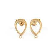 Ion Plating(IP) 304 Stainless Steel Stud Earring Findings, Earring Setting for Rhinestone, with Ear Nuts and Loop, Teardrop, Real 14K Gold Plated, 24x12mm, Hole: 1.8mm, Pin: 0.7mm, Tray: 10x14mm(X-STAS-N097-235LG)