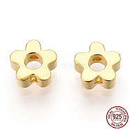 925 Sterling Silver Beads, Flower, Nickel Free, with S925 Stamp, Real 18K Gold Plated, 5x5.2x2mm, Hole: 0.8mm(STER-T004-74G)