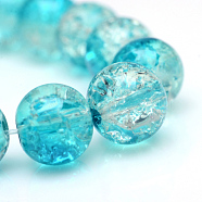 Baking Painted Crackle Glass Beads Strands, Round, Dark Turquoise, 6mm, Hole: 1.3~1.6mm, about 133pcs/strand, 31.4 inch(X-CCG-S001-6mm-06)