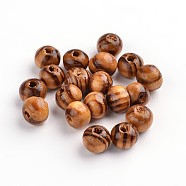 Round Natural Wood Beads, Dyed, Lead Free, BurlyWood, 6x5mm, Hole: 2mm, about 8000pcs/500g(WOOD-Q009-6mm-LF)
