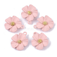 Spray Painted Alloy Pendants, Flower, Pink, 23.5x19.5x6mm, Hole: 1.8mm(PALLOY-N0147-03C)
