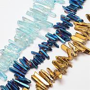 Electroplated Natural Quartz Crystal Beads Strands, Dyed, Nuggets, Mixed Color, 2~7x13~38x2.5~7mm, Hole: 1mm, about 83~92pcs/strand, 15.2 inch~15.8  inch(G-P267-1)